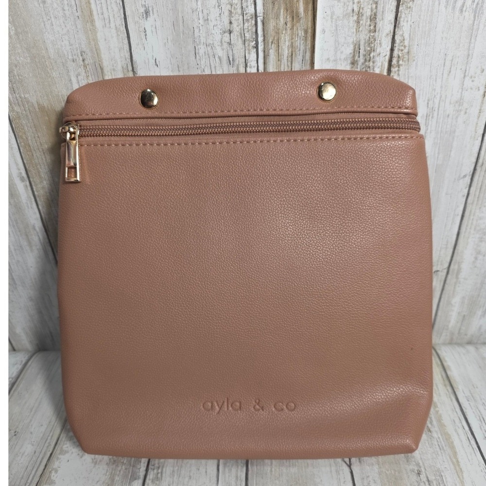 Ayla & Co Vegan Leather Diaper Bag Pouch Dusty Rose Gold Zipper Snap 10x 10